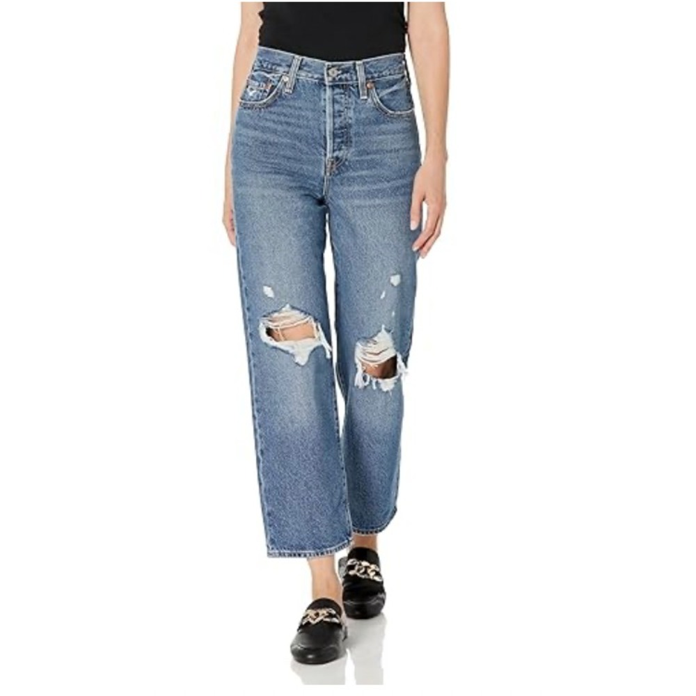 Levis Ribcage Straight Ankle Jean Distressed Button Fly Womens 30 New